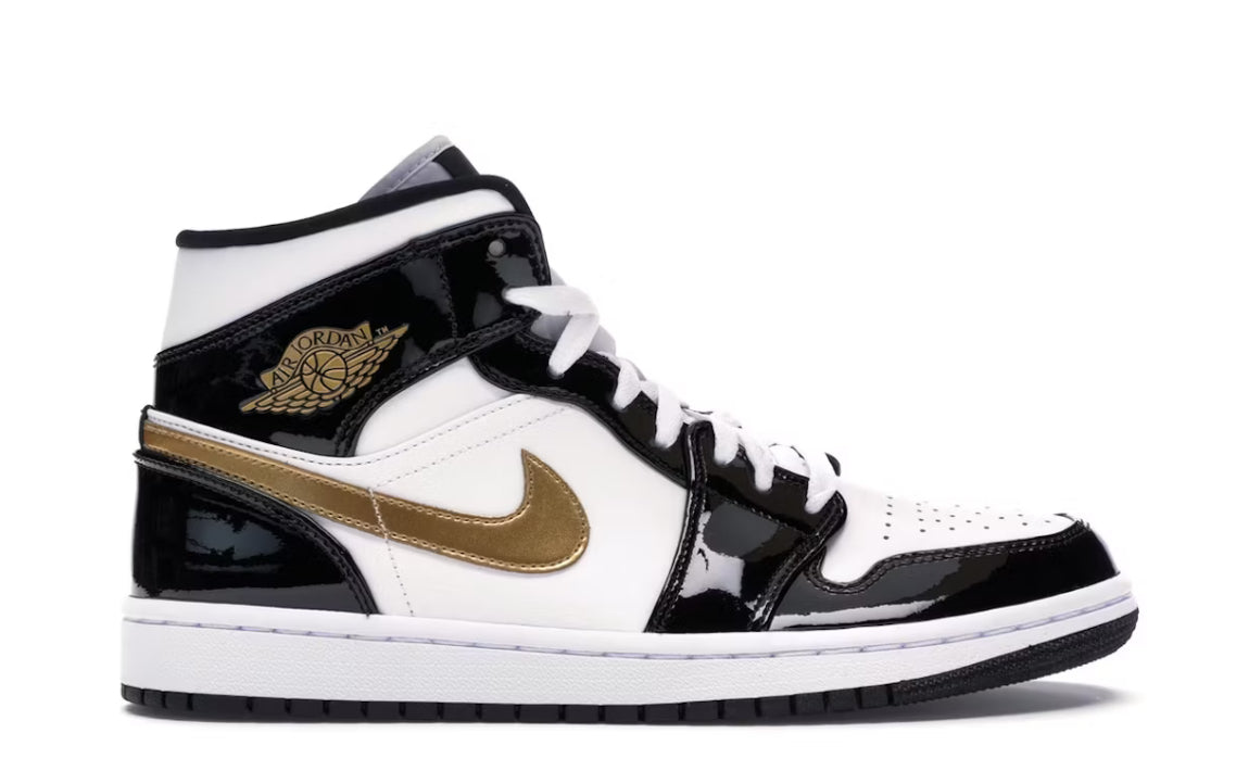 PREOWNED Jordan 1 Mid “Patent Black White Gold”