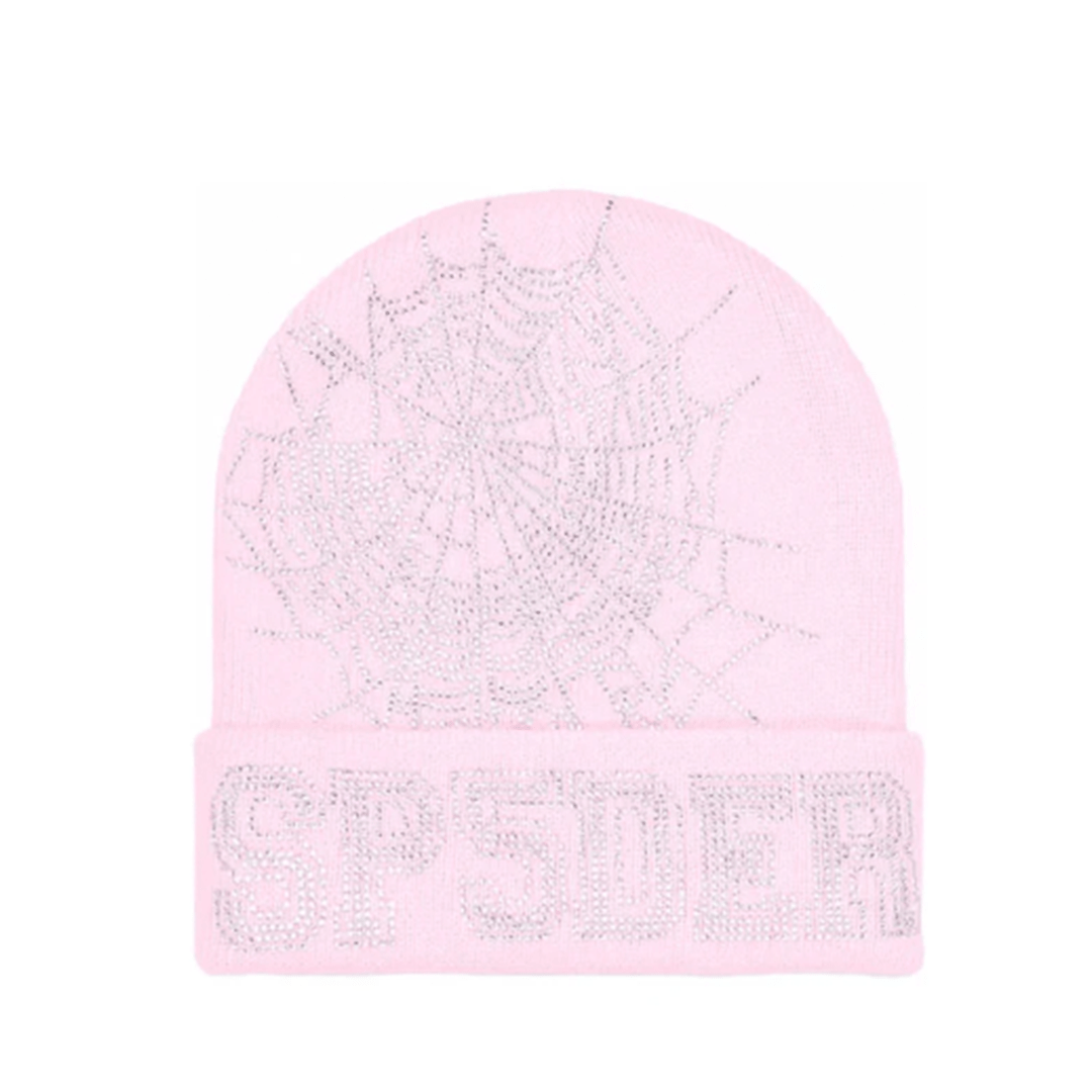 Sp5der Rhinestone Beanie Pink Headwear