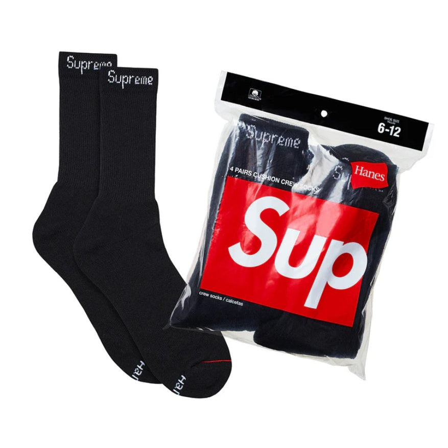 Supreme x Hanes Black Crew Socks 2 pairs Accessories