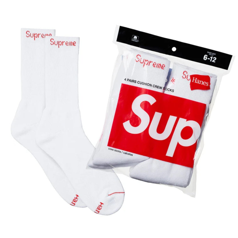 Supreme x Hanes White Crew Socks 2 pairs Accessories