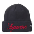 Supreme x New Era Script Beanie “Navy/Red” Headwear